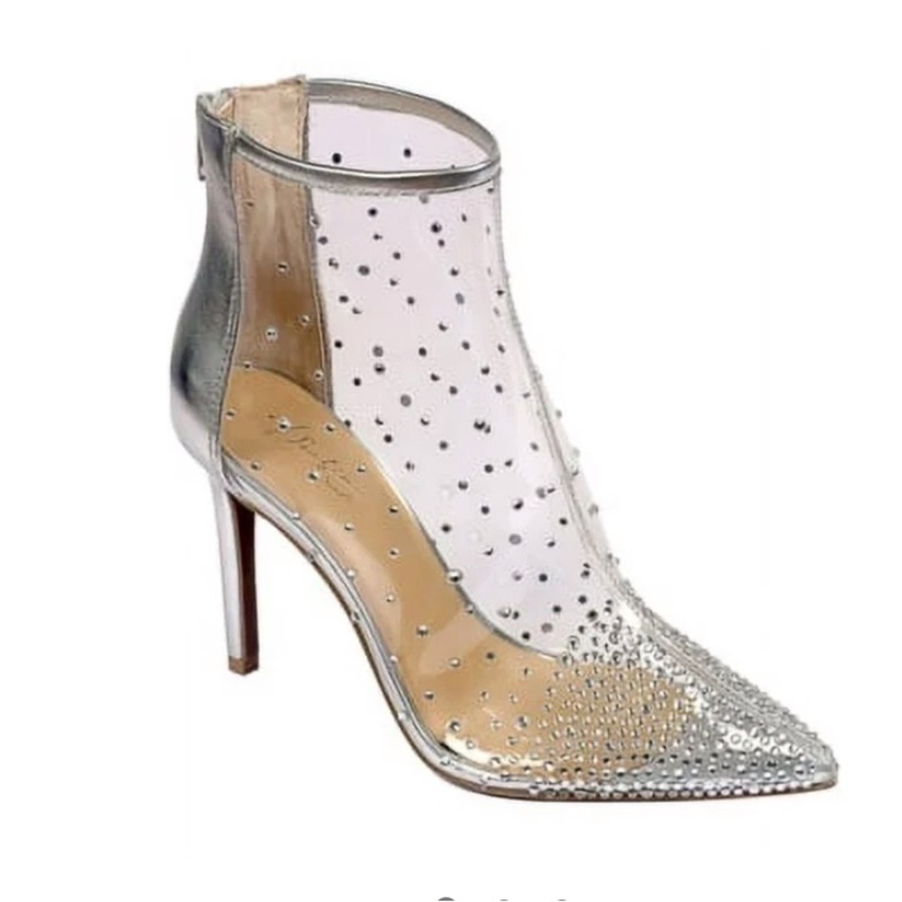 Thalia Sodi Silver and Clear Studded Heeled Boots size 6